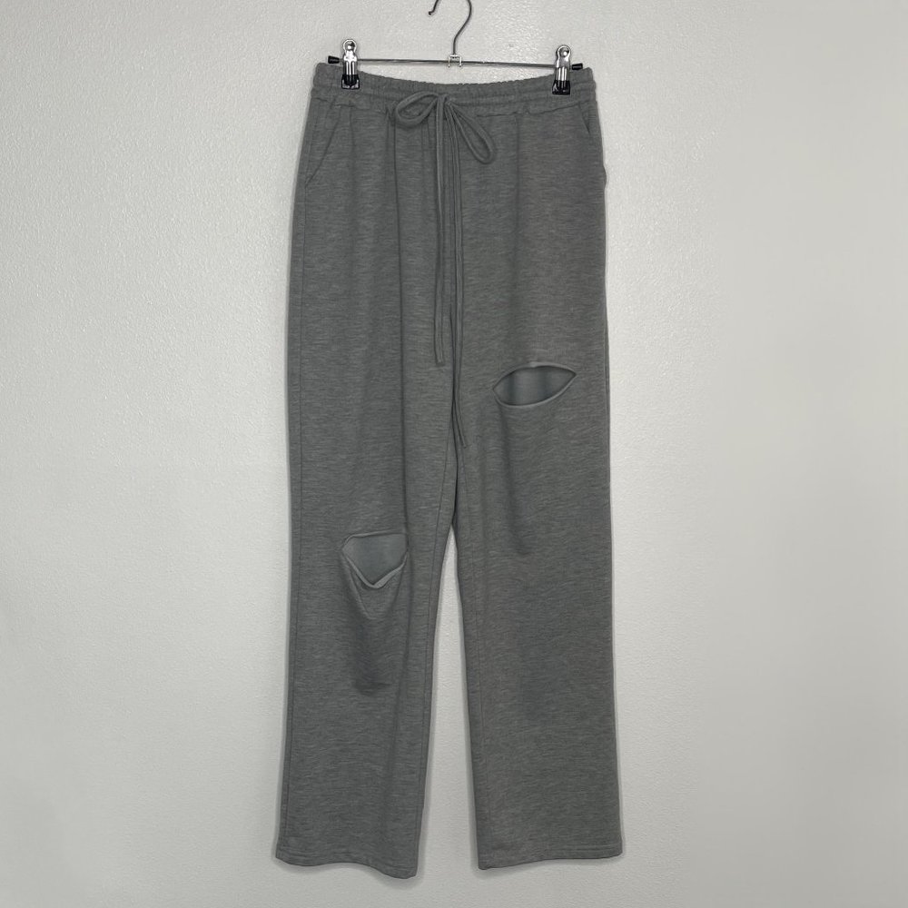 RIPPED GREY STRAIGHT LEG SWEATPANTS